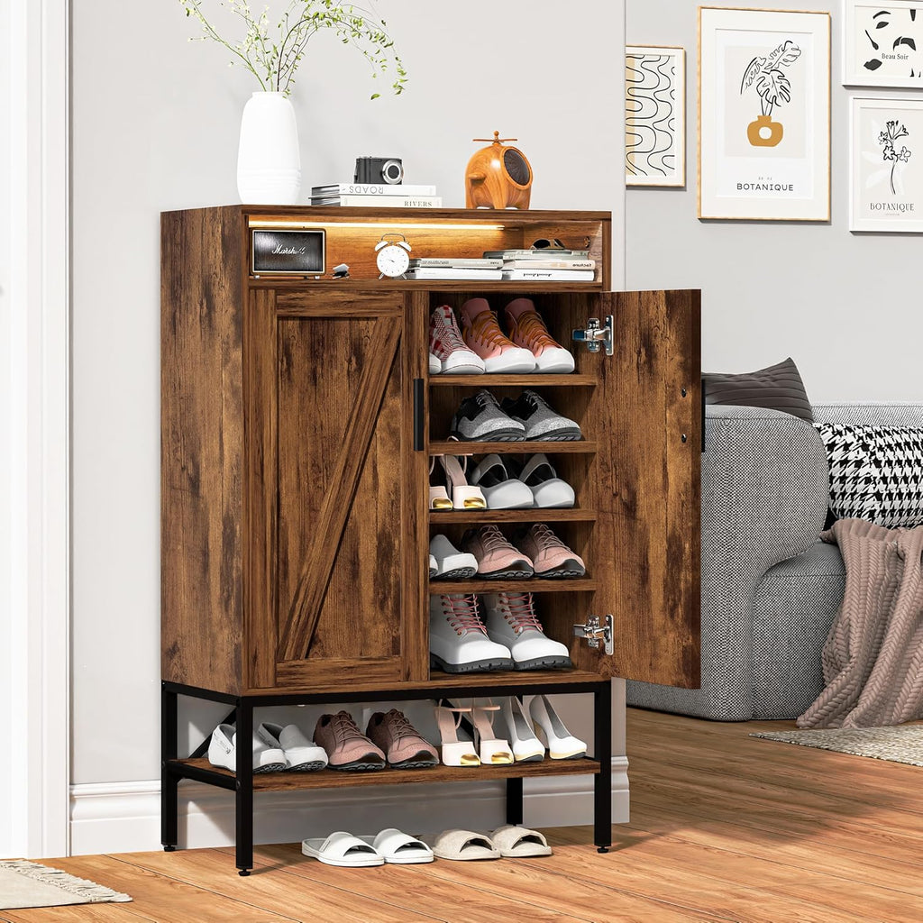 7-Tiers Shoe Storage Cabinet for Entryway, Shoe Rack Organizer Cabinet with Doors and Adjustable Shelves Living Room, Bedroom, Hallway, White