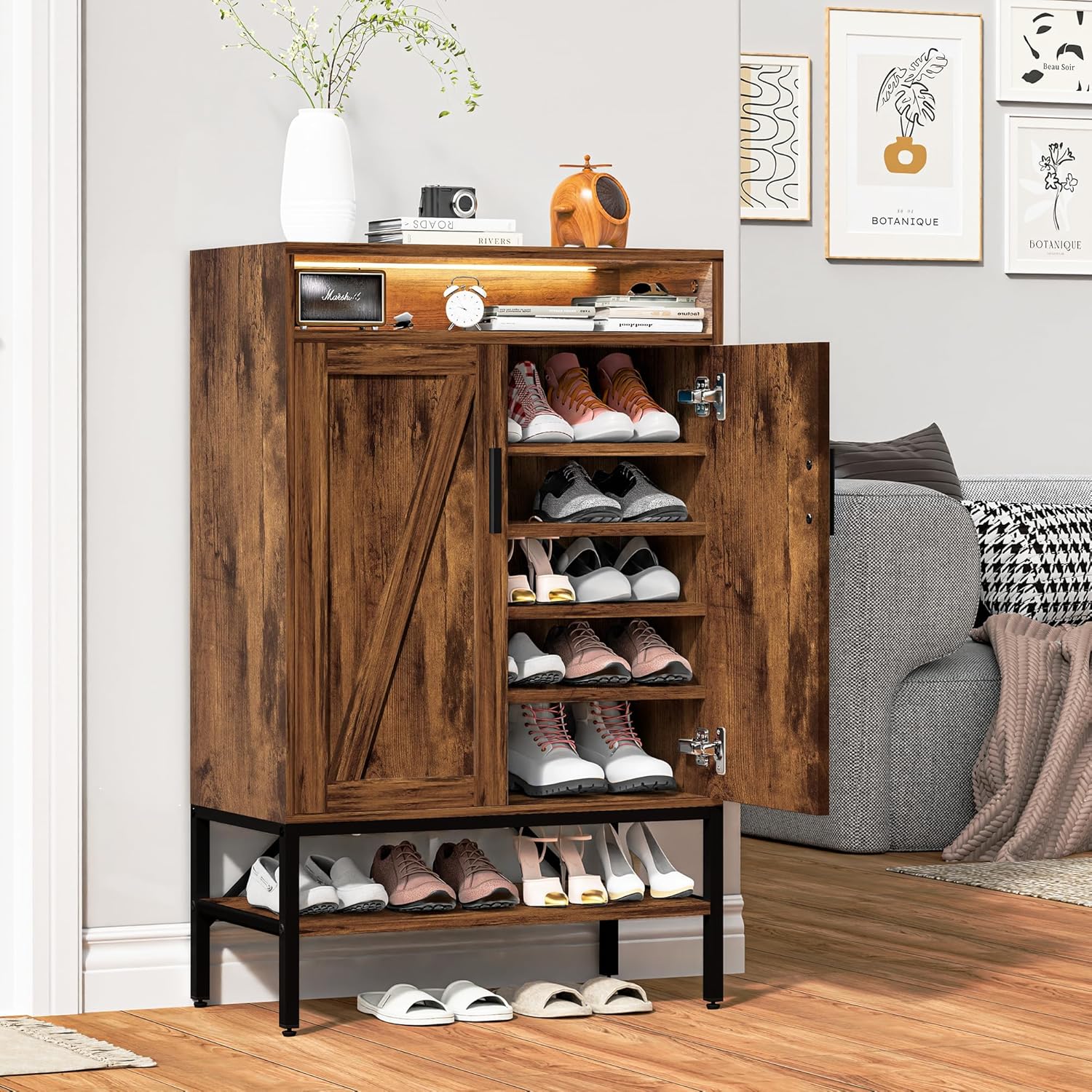 7-Tiers Shoe Storage Cabinet for Entryway, Shoe Rack Organizer Cabinet with Doors and Adjustable Shelves Living Room, Bedroom, Hallway, White