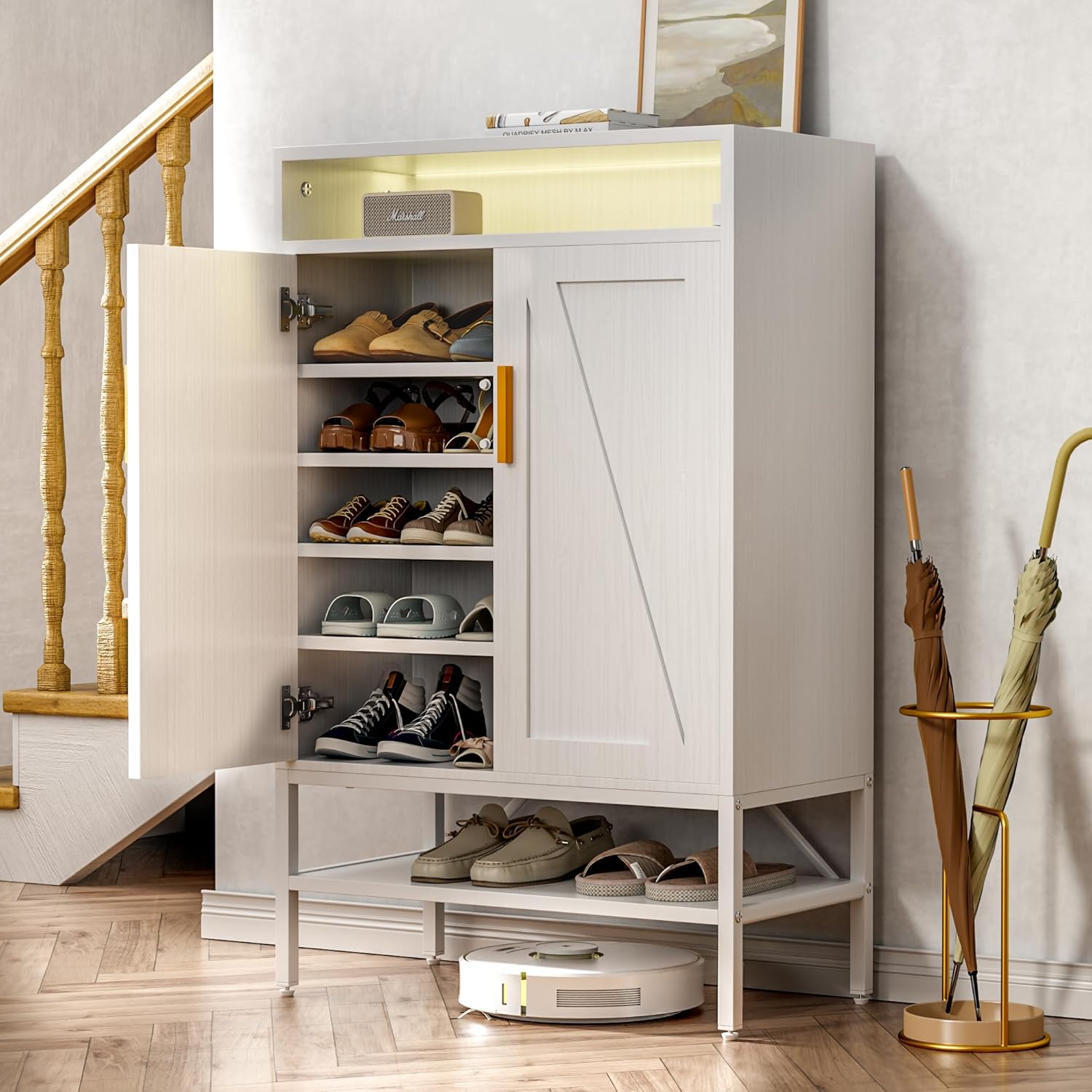 7-Tiers Shoe Storage Cabinet for Entryway, Shoe Rack Organizer Cabinet with Doors and Adjustable Shelves Living Room, Bedroom, Hallway, White