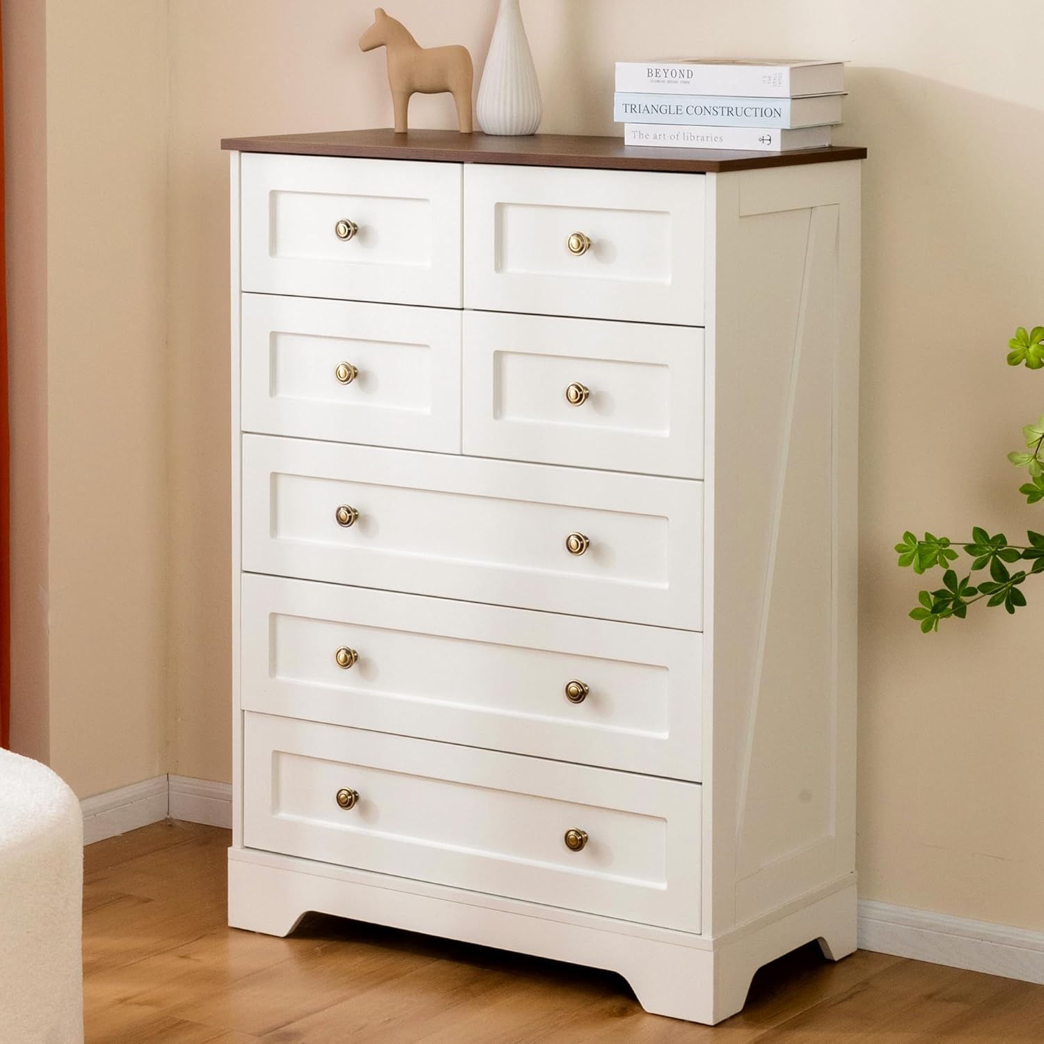 7 Drawers Tall Dressers for Bedroom, 44" Wood Chest of Drawers with Metal Handle, Farmhouse Dresser for Living Room, Hallway, White