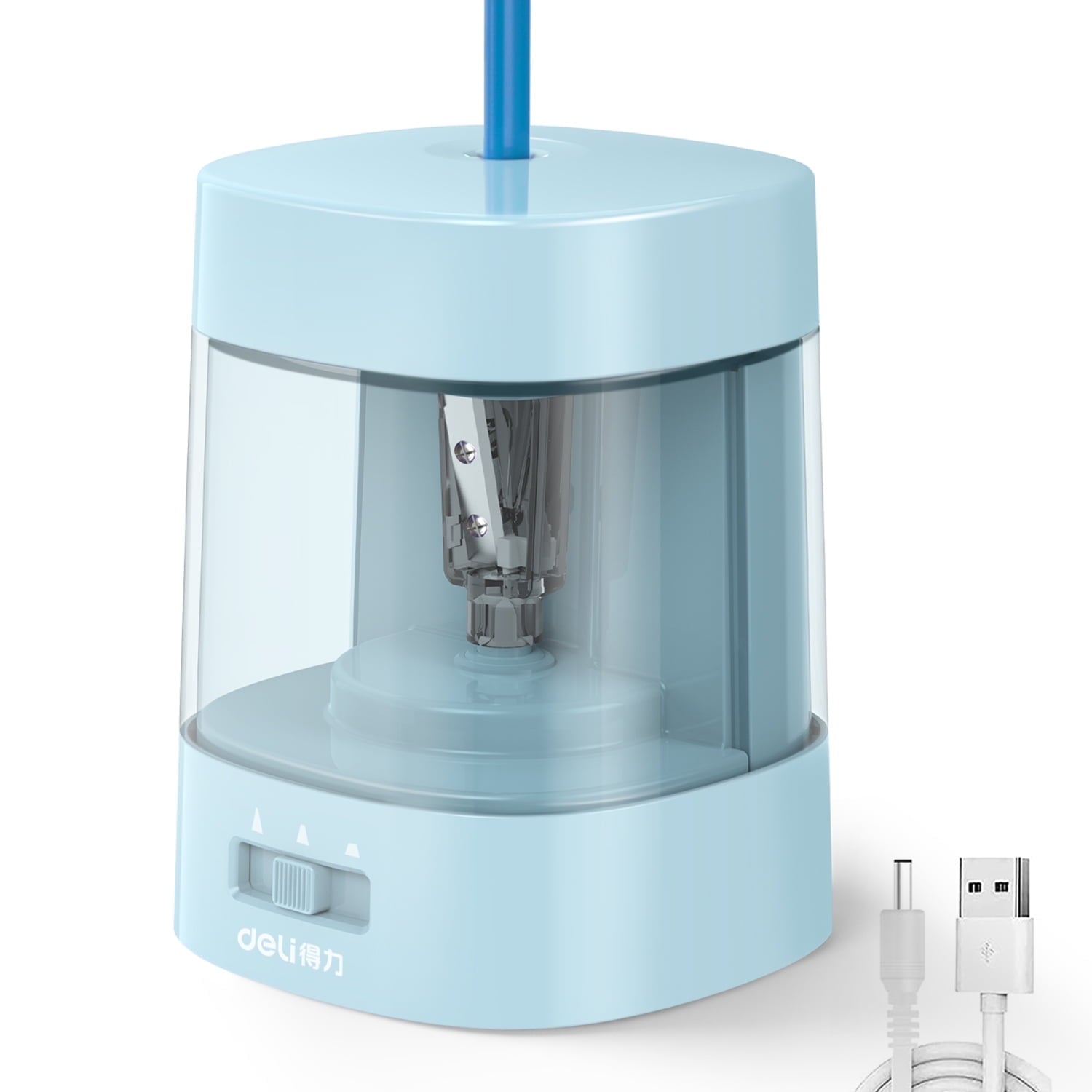Deli Electric Pencil Sharpener,Suitable for No.2 Pencils Colored Pencils, USB & Battery Operated, Blue