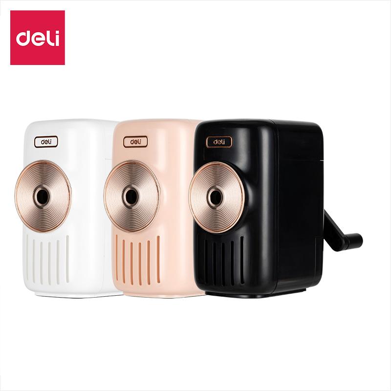 Deli Manual Music Themed Pencil Sharpener with Adjustable Point and Auto-in Design for Colored Pencils, Auto-Feed Hand Crank, Random Color