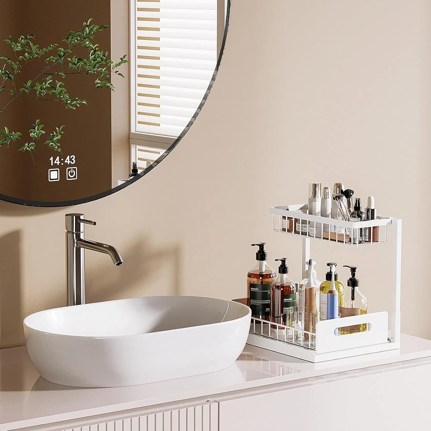 VUSIGN Under Sink Organizers Storage, 2 Tier Under Cabinet Organizer Shelf, Pull Out Kitchen Bathroom Sink Organizer Storage Organization, 2 Pack White