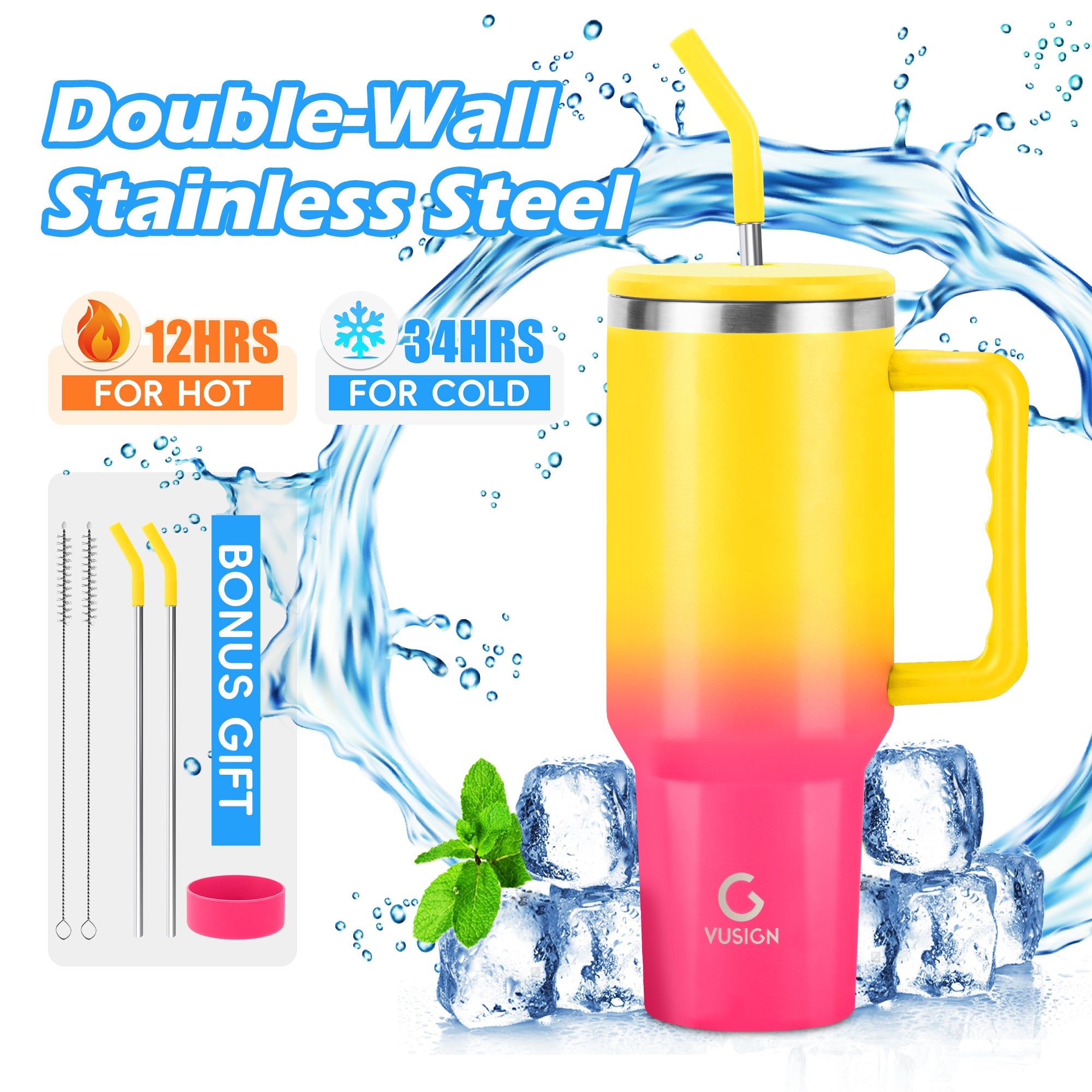 Vusign 40 oz Yellow Insulated Stainless Steel Tumbler