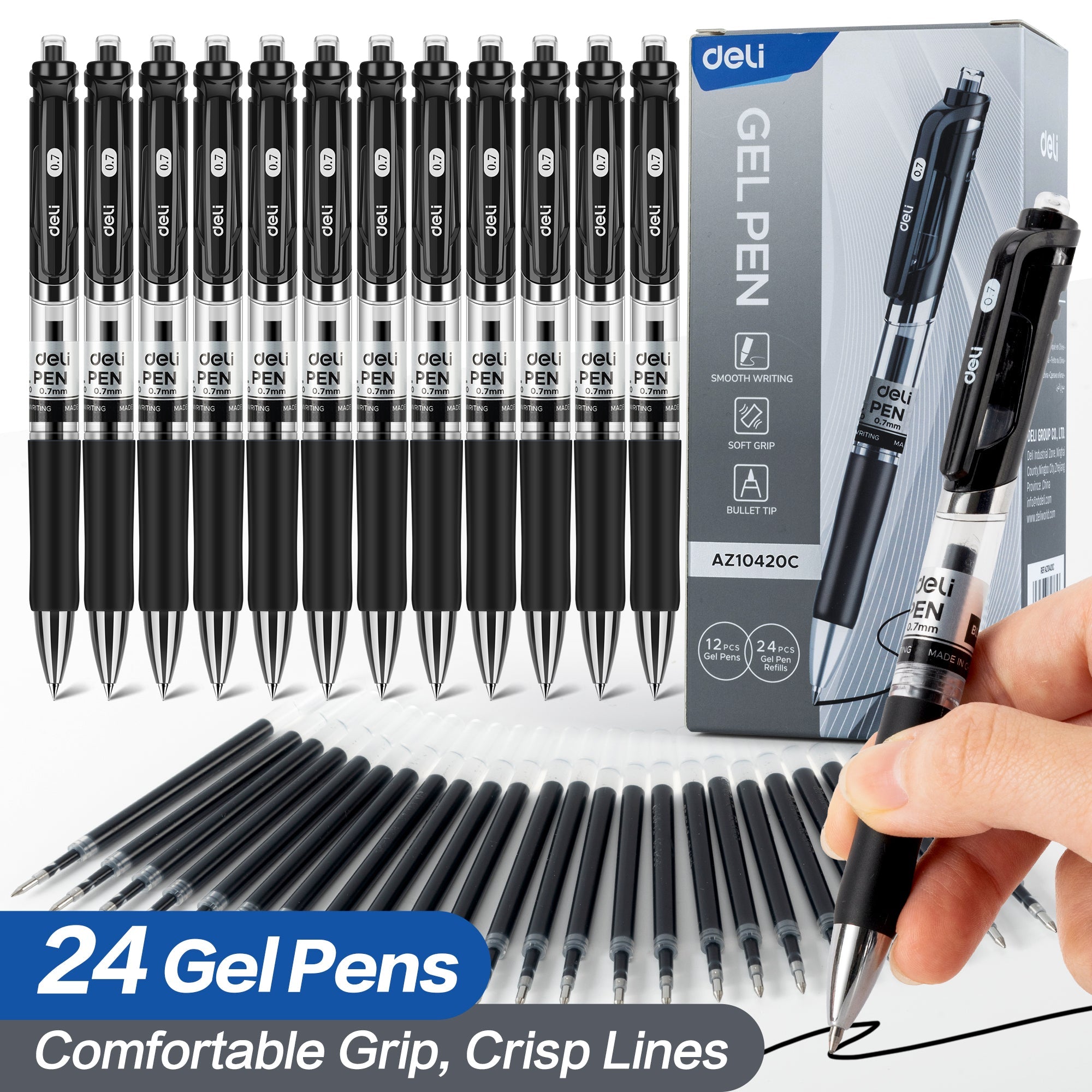 deli 36 Packs Gel Pens Black Ink, Fine Point 0.7 mm, Fast Dry for Note Taking, Home Office