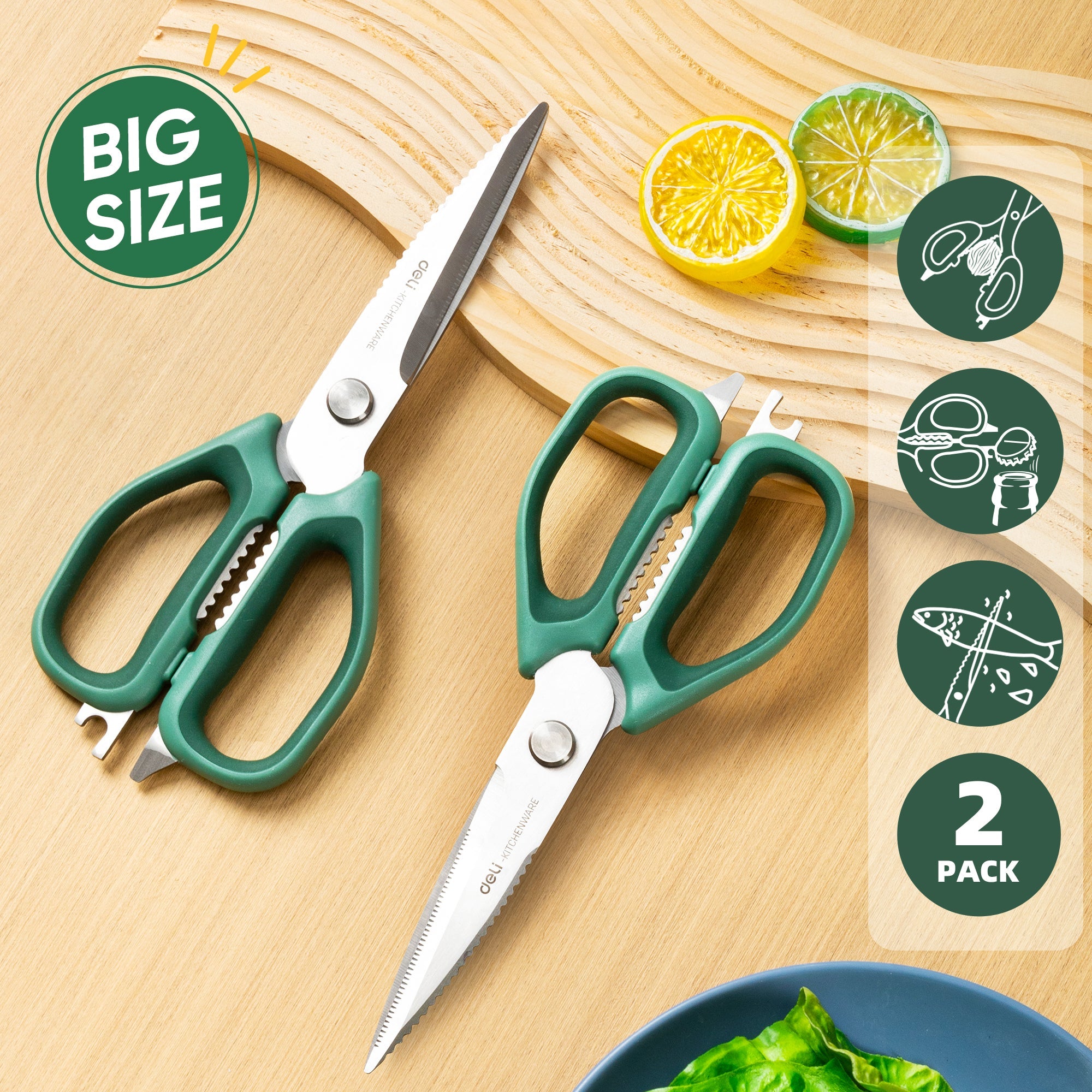 Deli 2 Pack Kitchen Scissor 5 in 1,Kitchen Shears Heavy Duty Kitchen Scissors with Stainless Steel Shears, Dishwasher Cooking Safe Scissors, Multi-function Scissors For Food