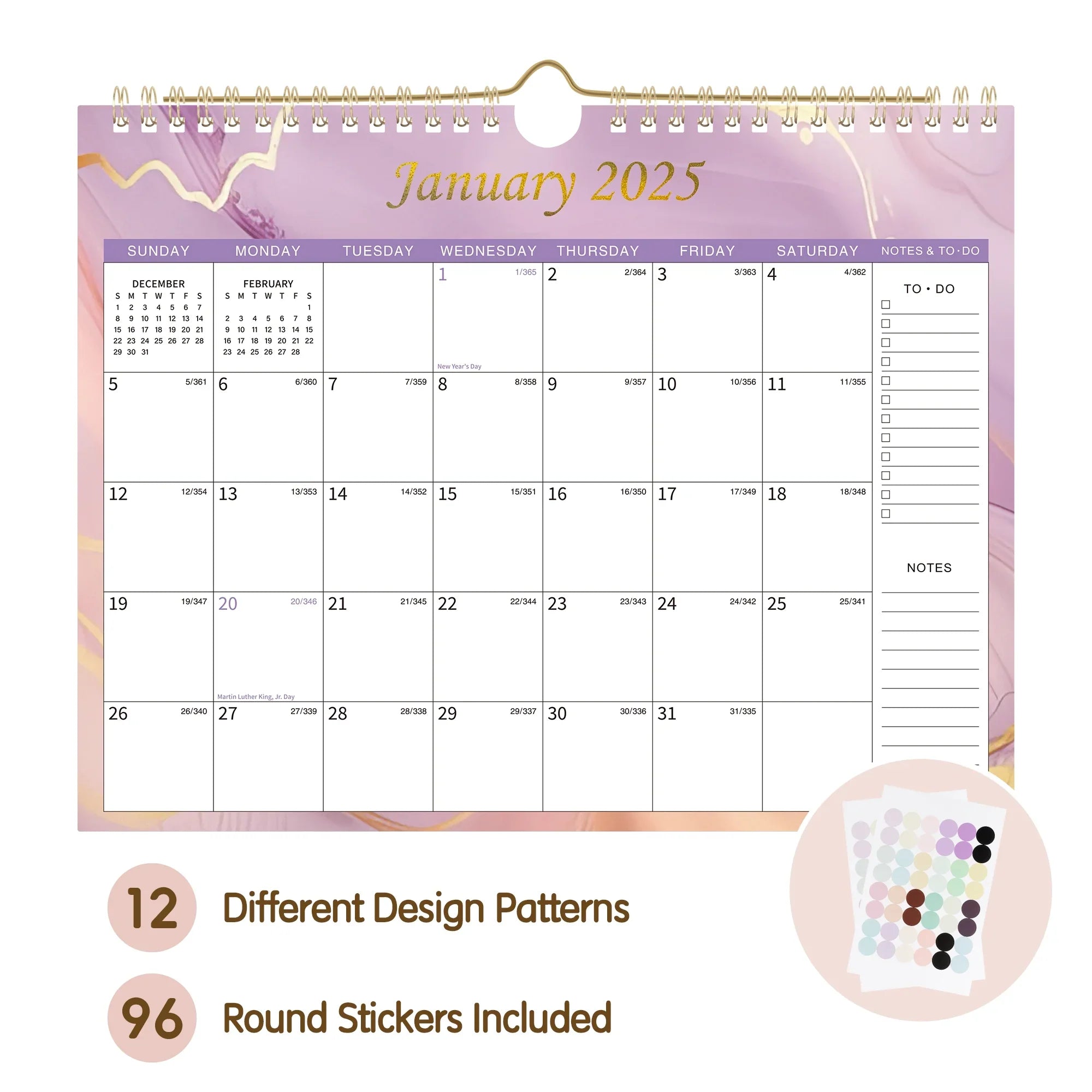 Deli 2025 Wall Calendar, 11" x 8.5", Thick Paper with Julian Dates and Block for New Year and Christmas Presents, Monthly planner for Office Home Planning & Organizing,Color Design